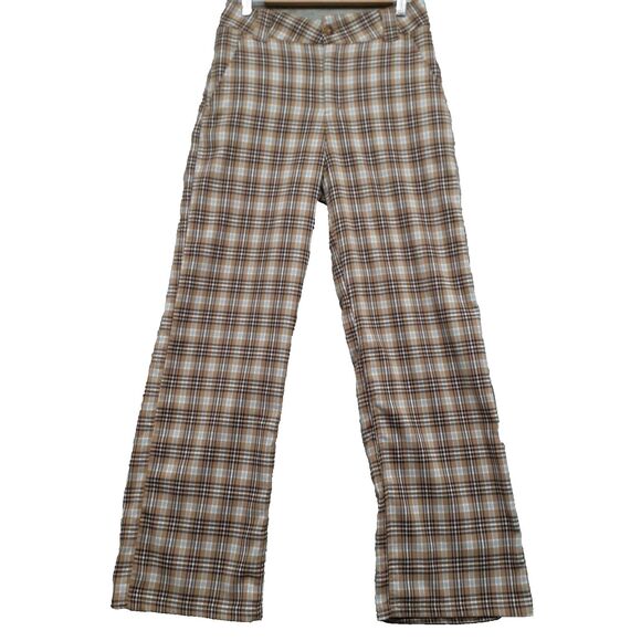 Hollister Women Size 26 High Rise Baggy Brown Plaid Loose Fit Pants Casual - Picture 1 of 11